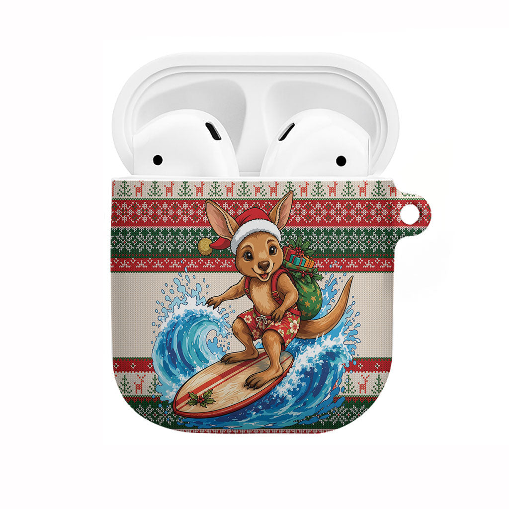 Aussie Wallaby Santa Surf Christmas AirPods Case Festive Knitted Pattern Inspired