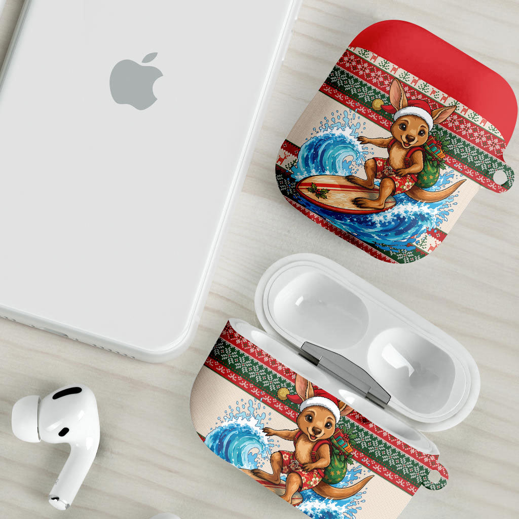 Aussie Wallaby Santa Surf Christmas AirPods Case Festive Knitted Pattern Inspired