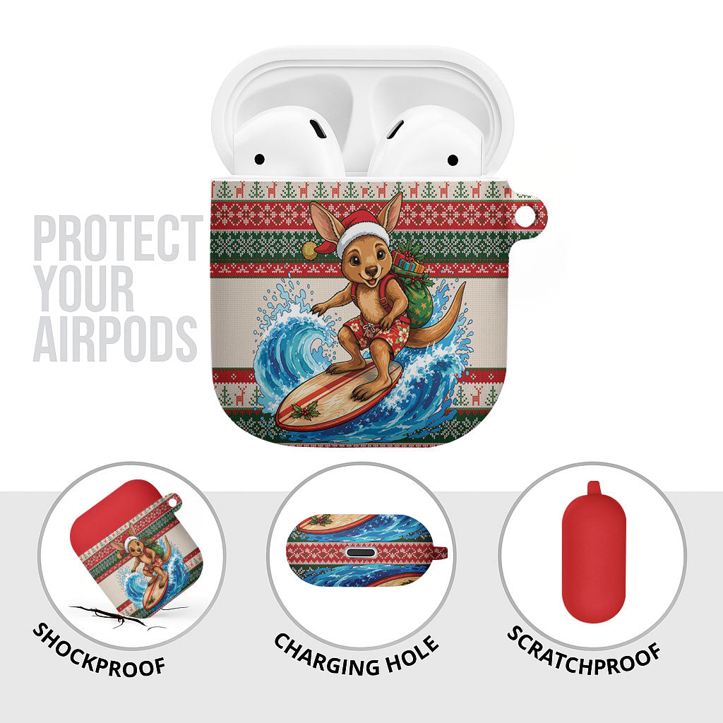 Aussie Wallaby Santa Surf Christmas AirPods Case Festive Knitted Pattern Inspired