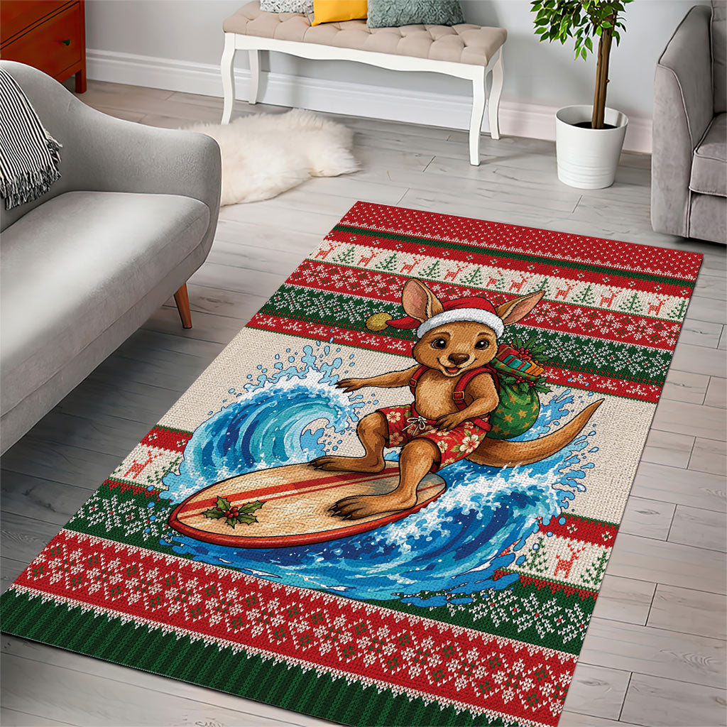 Aussie Wallaby Santa Surf Christmas Area Rug Festive Knitted Pattern Inspired