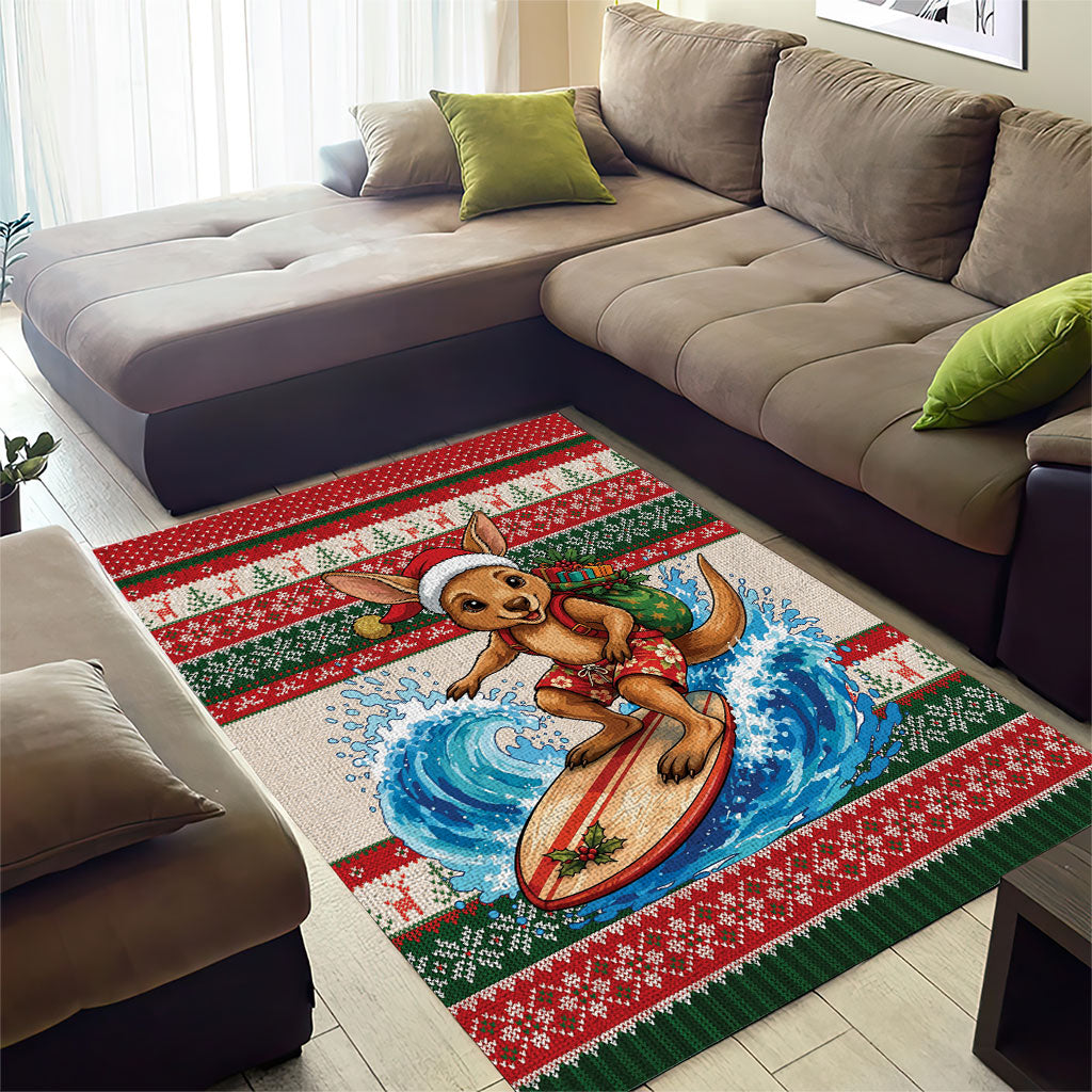 Aussie Wallaby Santa Surf Christmas Area Rug Festive Knitted Pattern Inspired