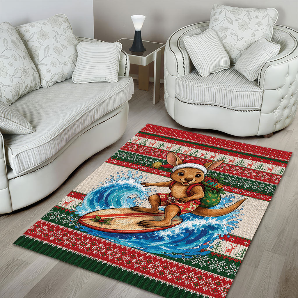 Aussie Wallaby Santa Surf Christmas Area Rug Festive Knitted Pattern Inspired