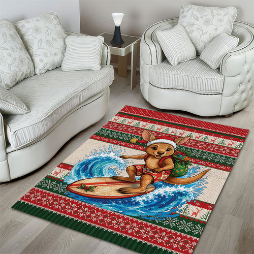 Aussie Wallaby Santa Surf Christmas Area Rug Festive Knitted Pattern Inspired