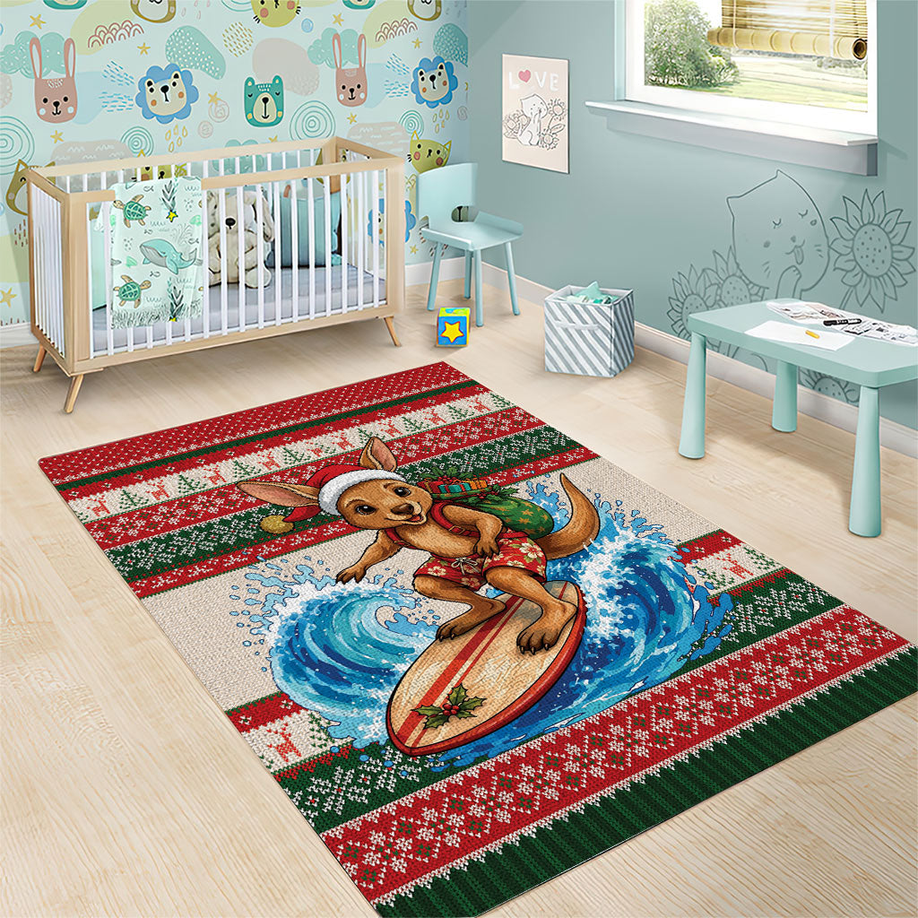 Aussie Wallaby Santa Surf Christmas Area Rug Festive Knitted Pattern Inspired