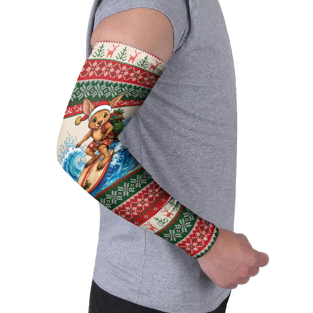 Aussie Wallaby Santa Surf Christmas Arm Sleeves Festive Knitted Pattern Inspired