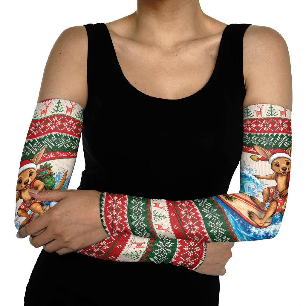 Aussie Wallaby Santa Surf Christmas Arm Sleeves Festive Knitted Pattern Inspired