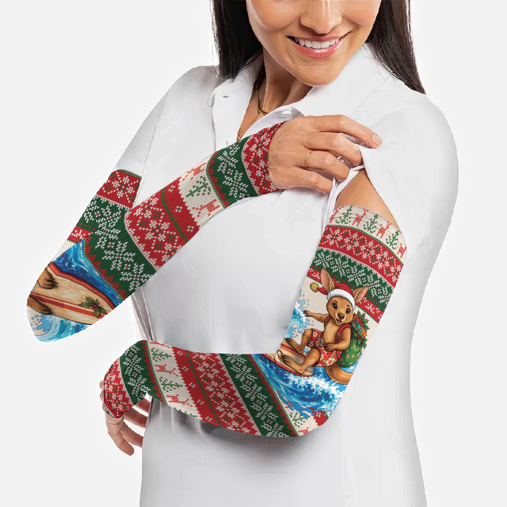 Aussie Wallaby Santa Surf Christmas Arm Sleeves Festive Knitted Pattern Inspired