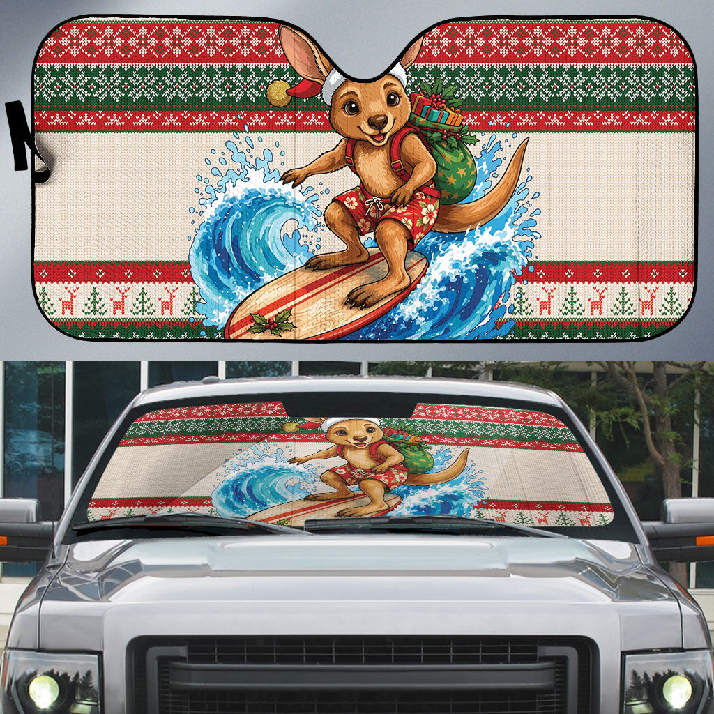 Aussie Wallaby Santa Surf Christmas Auto Sun Shade Festive Knitted Pattern Inspired