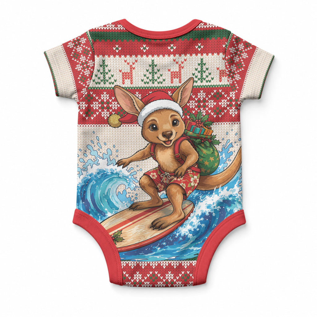 Aussie Wallaby Santa Surf Christmas Baby Onesie Festive Knitted Pattern Inspired