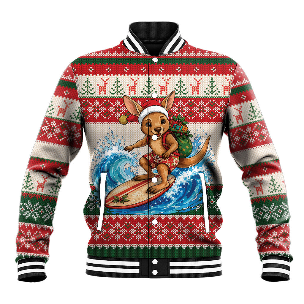 Aussie Wallaby Santa Surf Christmas Baseball Jacket Festive Knitted Pattern Inspired
