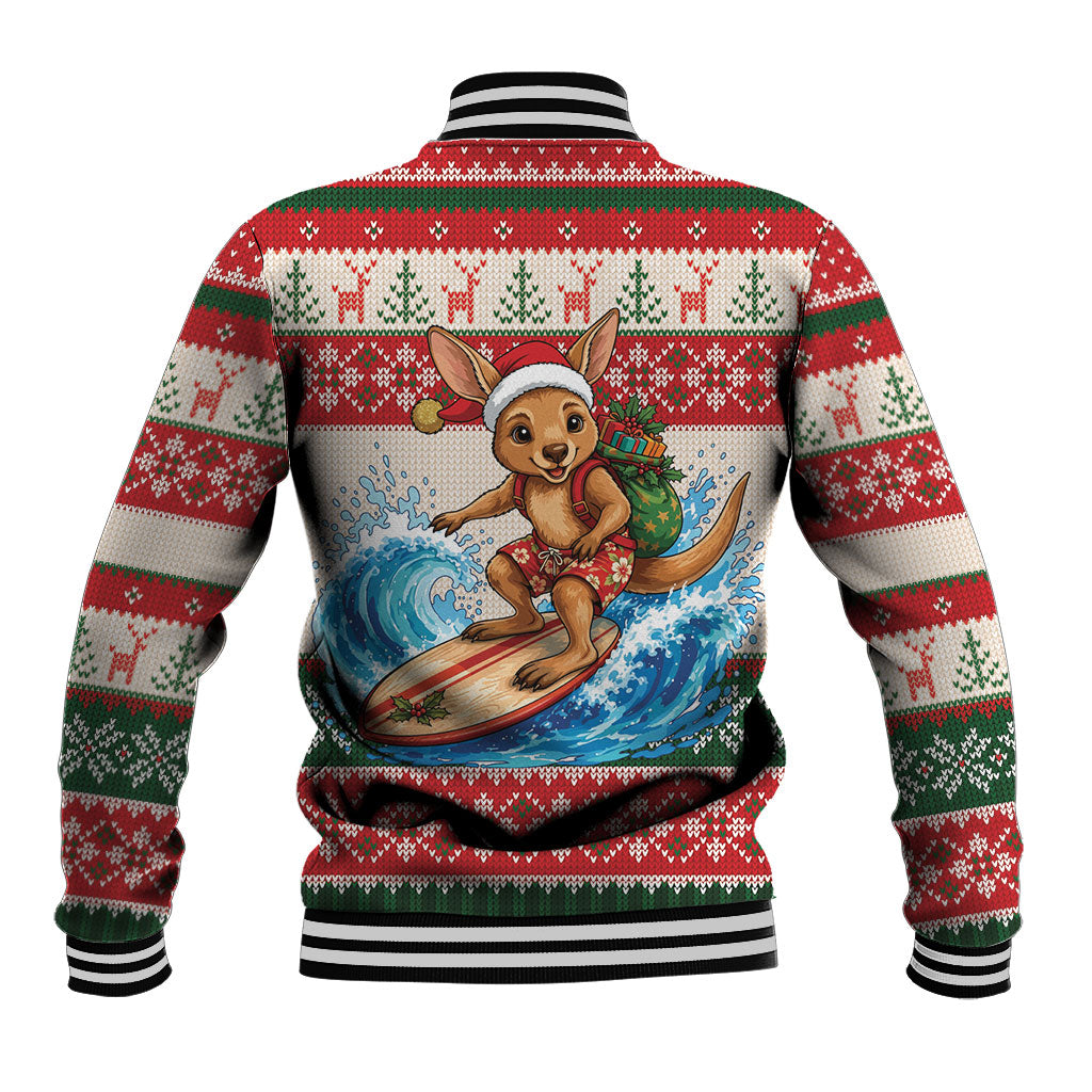 Aussie Wallaby Santa Surf Christmas Baseball Jacket Festive Knitted Pattern Inspired