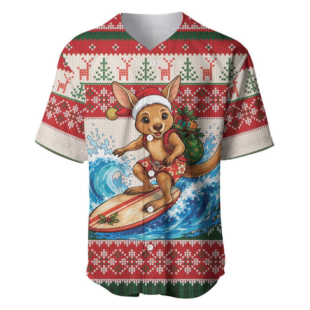 Aussie Wallaby Santa Surf Christmas Baseball Jersey Festive Knitted Pattern Inspired