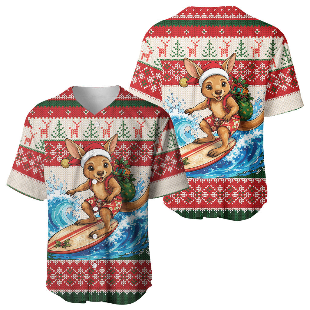 Aussie Wallaby Santa Surf Christmas Baseball Jersey Festive Knitted Pattern Inspired