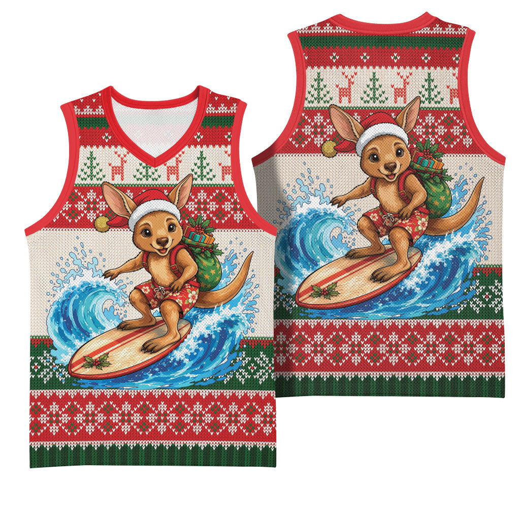 Aussie Wallaby Santa Surf Christmas Basketball Jersey Festive Knitted Pattern Inspired