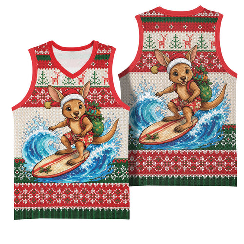 Aussie Wallaby Santa Surf Christmas Basketball Jersey Festive Knitted Pattern Inspired