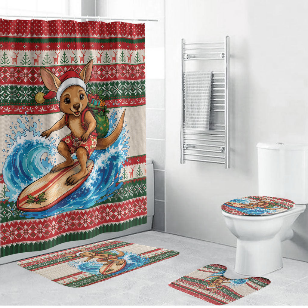 Aussie Wallaby Santa Surf Christmas Bathroom Set Festive Knitted Pattern Inspired