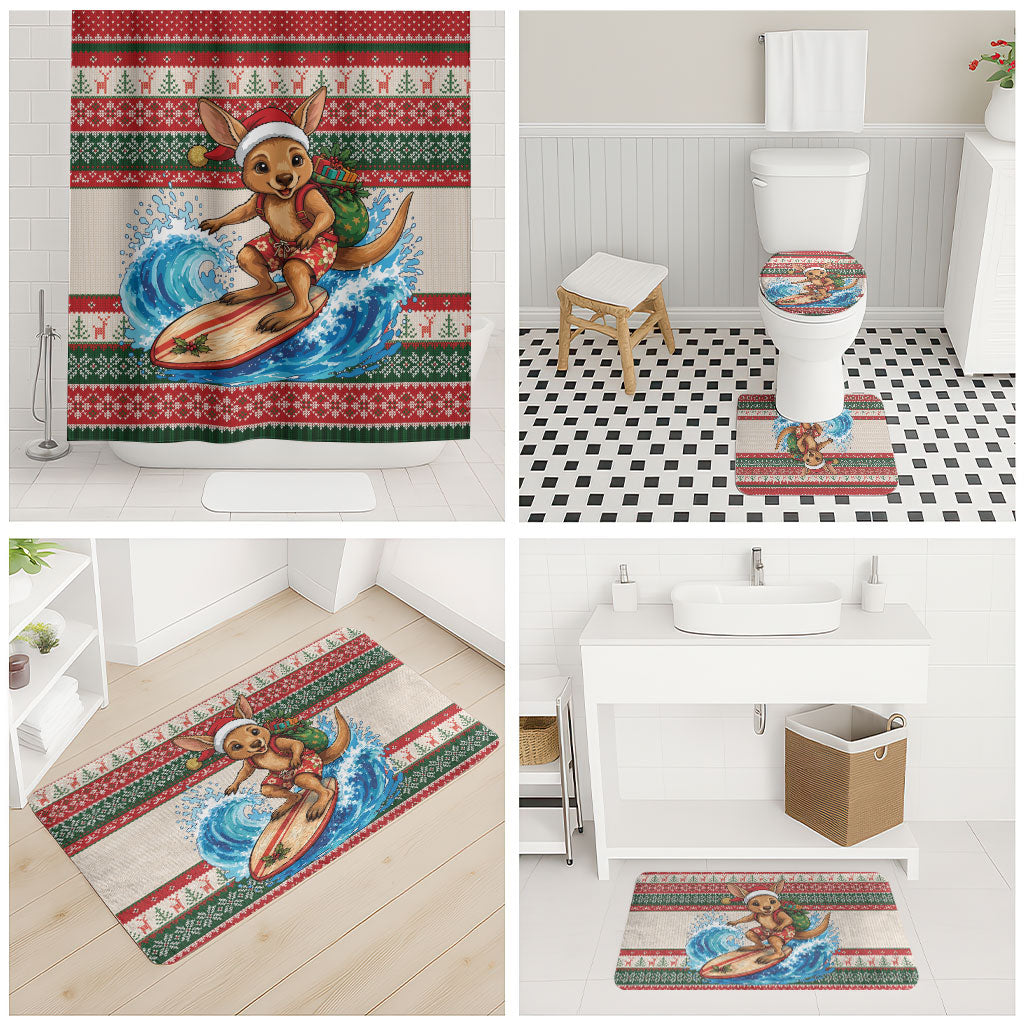 Aussie Wallaby Santa Surf Christmas Bathroom Set Festive Knitted Pattern Inspired