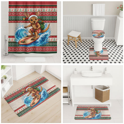 Aussie Wallaby Santa Surf Christmas Bathroom Set Festive Knitted Pattern Inspired