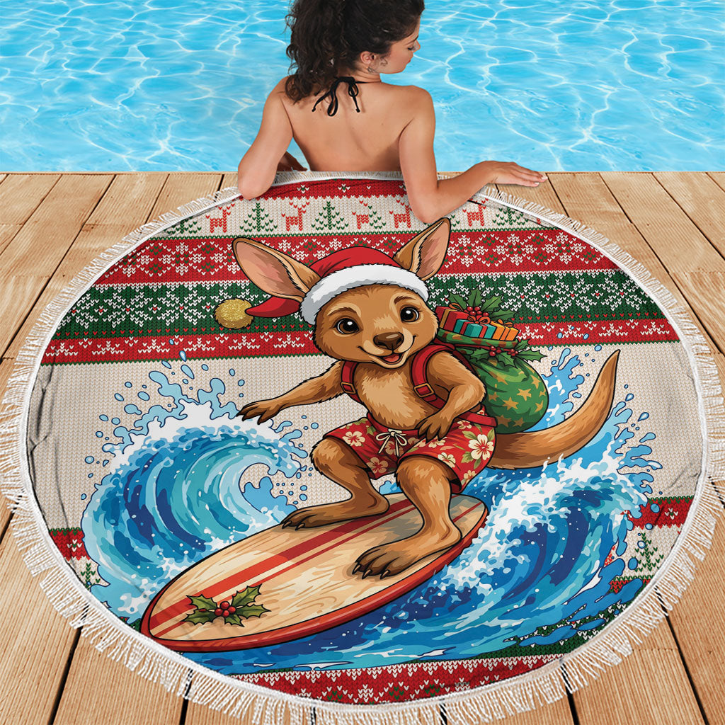 Aussie Wallaby Santa Surf Christmas Beach Blanket Festive Knitted Pattern Inspired