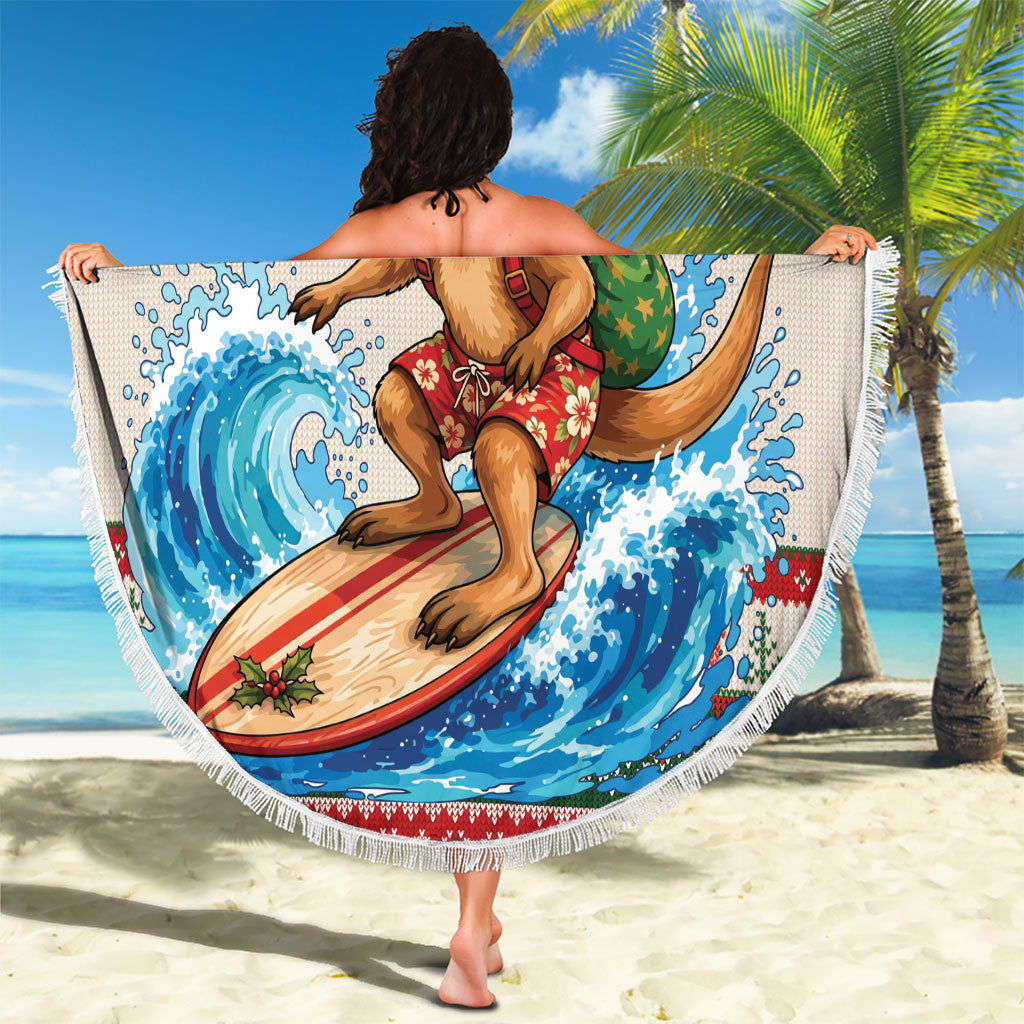 Aussie Wallaby Santa Surf Christmas Beach Blanket Festive Knitted Pattern Inspired
