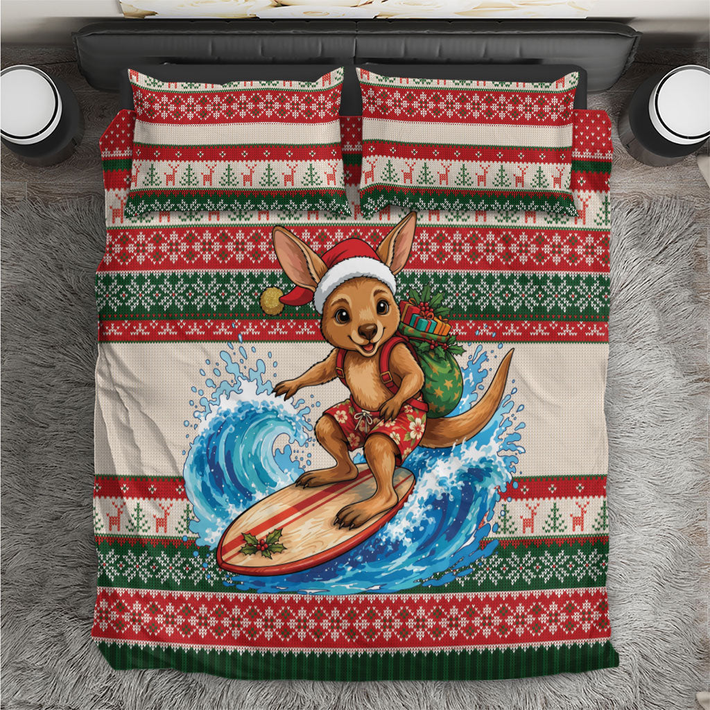 Aussie Wallaby Santa Surf Christmas Bedding Set Festive Knitted Pattern Inspired