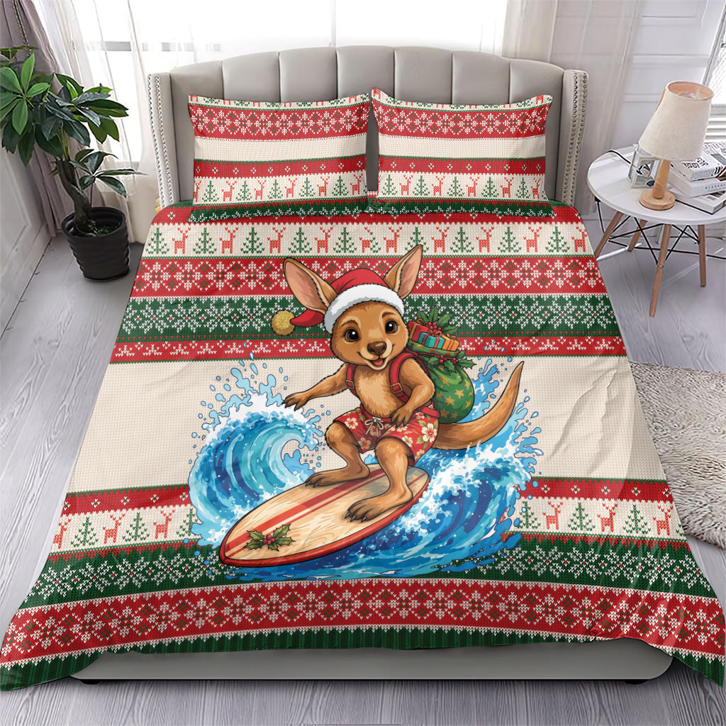 Aussie Wallaby Santa Surf Christmas Bedding Set Festive Knitted Pattern Inspired