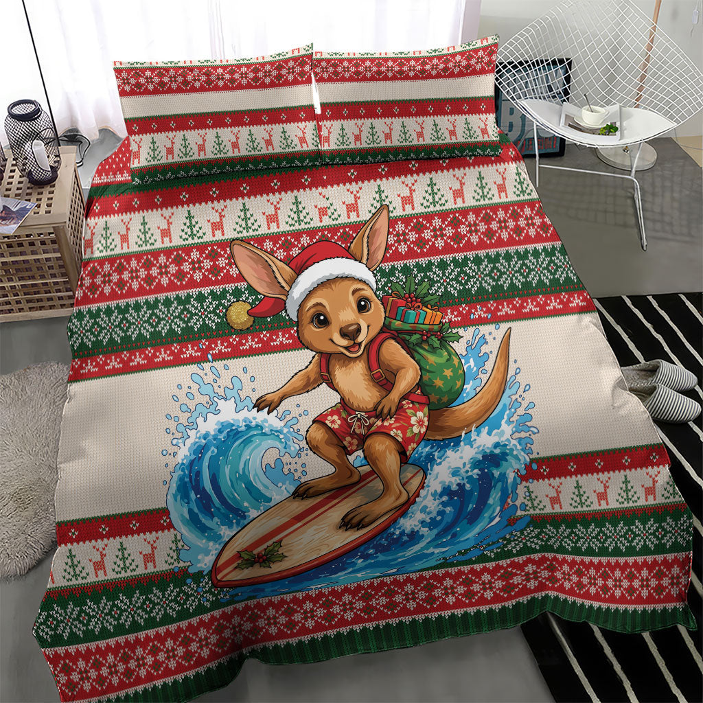 Aussie Wallaby Santa Surf Christmas Bedding Set Festive Knitted Pattern Inspired