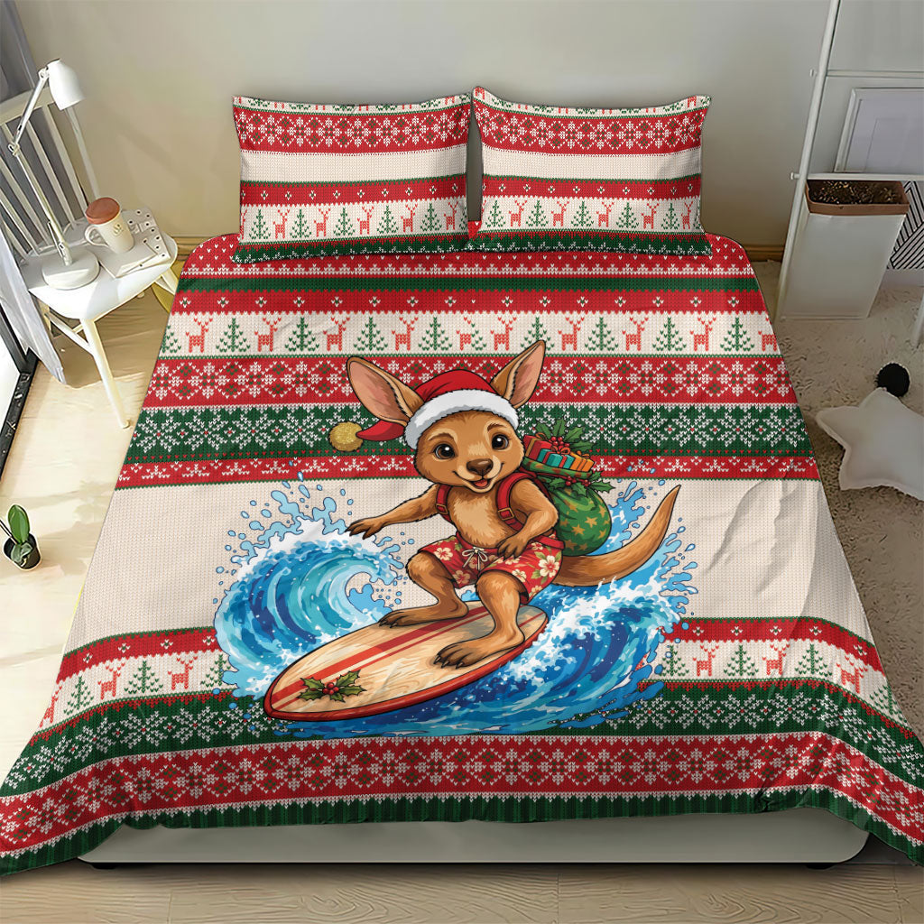 Aussie Wallaby Santa Surf Christmas Bedding Set Festive Knitted Pattern Inspired