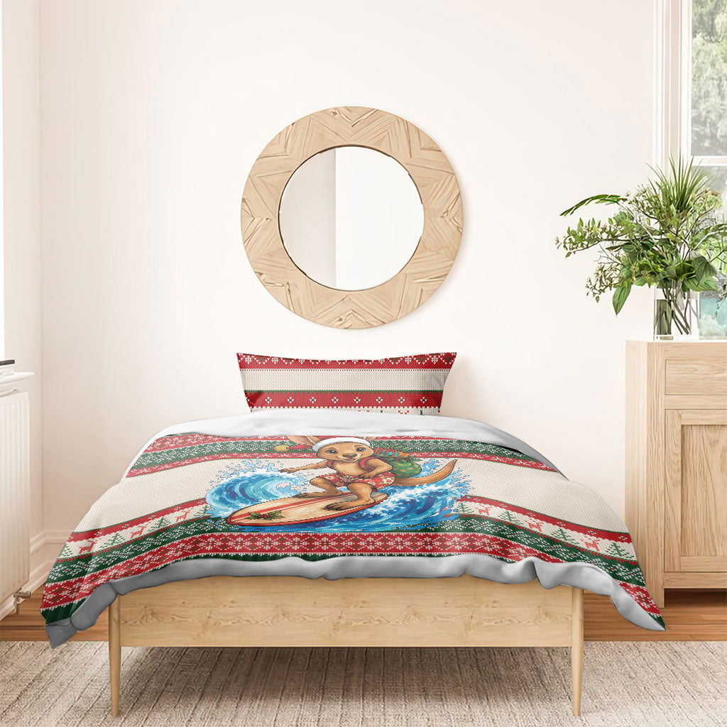 Aussie Wallaby Santa Surf Christmas Bedding Set Festive Knitted Pattern Inspired