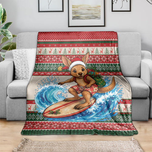 Aussie Wallaby Santa Surf Christmas Blanket Festive Knitted Pattern Inspired