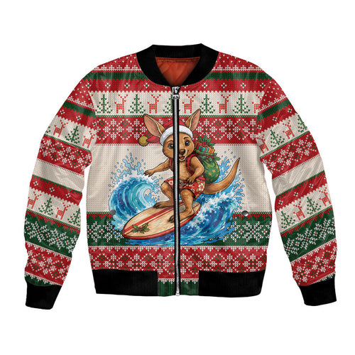 Aussie Wallaby Santa Surf Christmas Bomber Jacket Festive Knitted Pattern Inspired