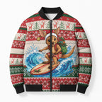 Aussie Wallaby Santa Surf Christmas Bomber Puffer Jacket Festive Knitted Pattern Inspired