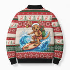 Aussie Wallaby Santa Surf Christmas Bomber Puffer Jacket Festive Knitted Pattern Inspired