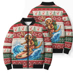 Aussie Wallaby Santa Surf Christmas Bomber Puffer Jacket Festive Knitted Pattern Inspired