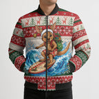 Aussie Wallaby Santa Surf Christmas Bomber Puffer Jacket Festive Knitted Pattern Inspired