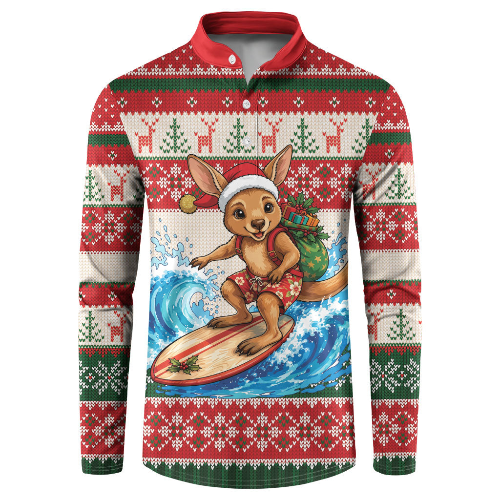 Aussie Wallaby Santa Surf Christmas Button Sweatshirt Festive Knitted Pattern Inspired