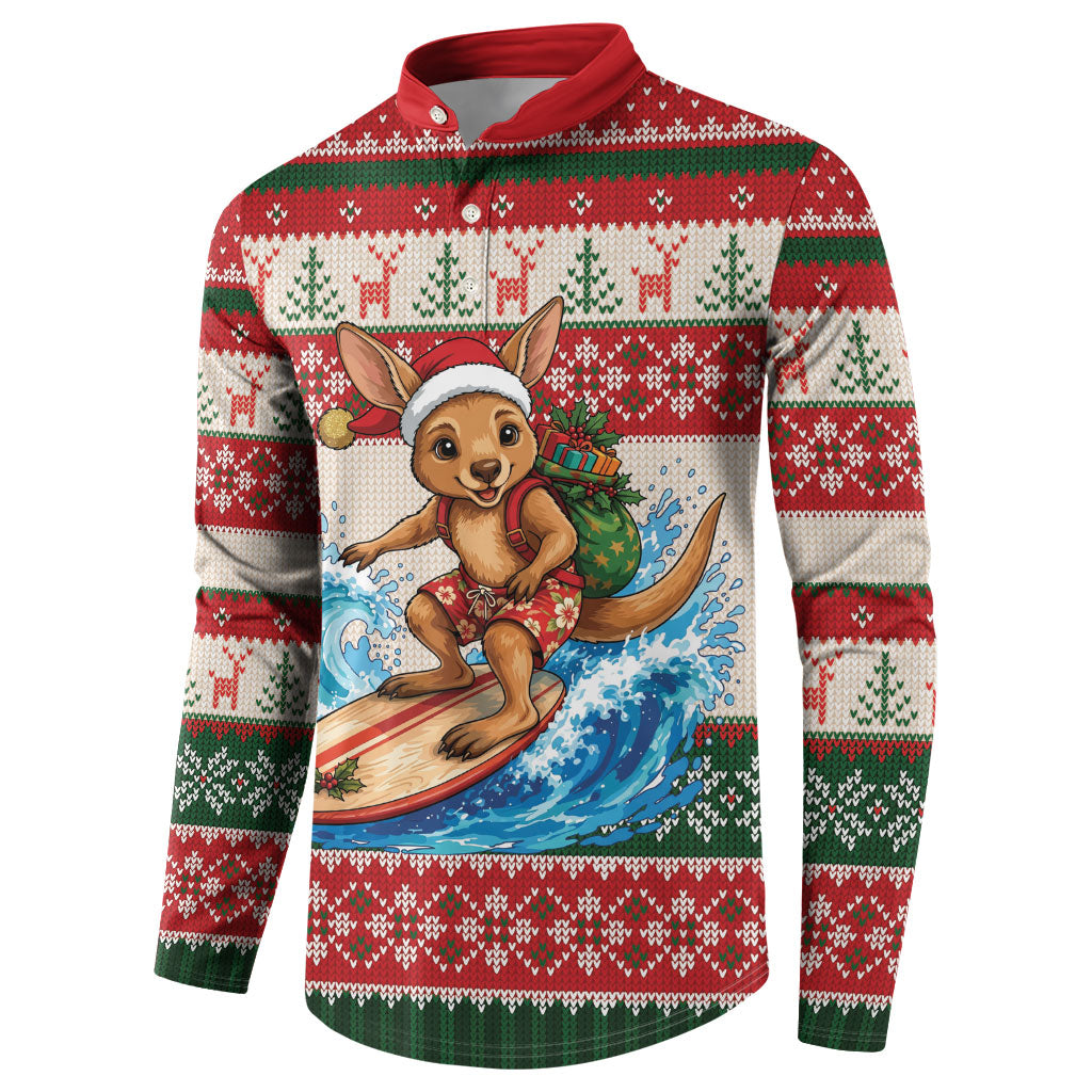 Aussie Wallaby Santa Surf Christmas Button Sweatshirt Festive Knitted Pattern Inspired