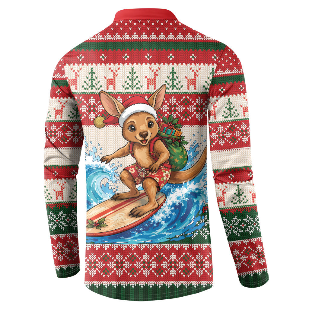 Aussie Wallaby Santa Surf Christmas Button Sweatshirt Festive Knitted Pattern Inspired