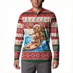 Aussie Wallaby Santa Surf Christmas Button Sweatshirt Festive Knitted Pattern Inspired