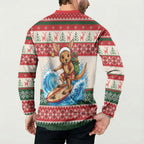 Aussie Wallaby Santa Surf Christmas Button Sweatshirt Festive Knitted Pattern Inspired