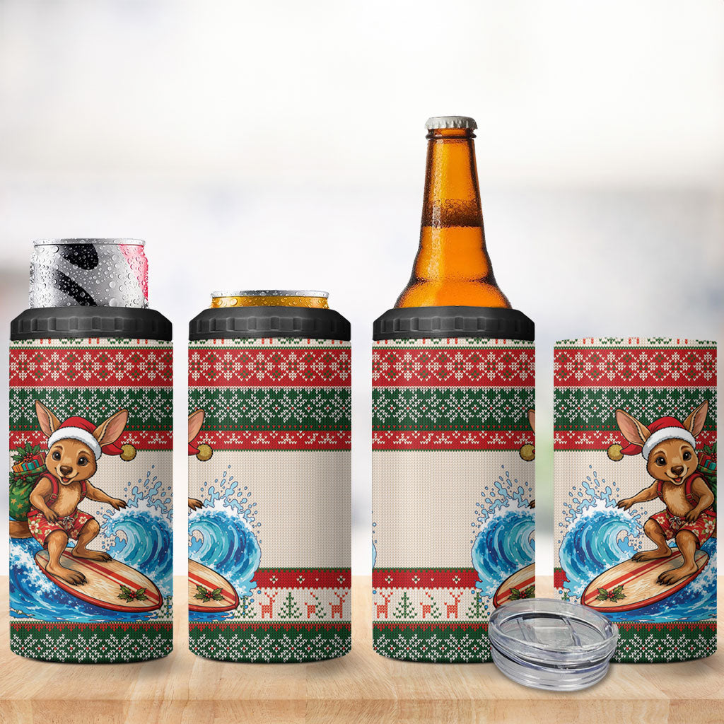 Aussie Wallaby Santa Surf Christmas 4 in 1 Can Cooler Tumbler Festive Knitted Pattern Inspired
