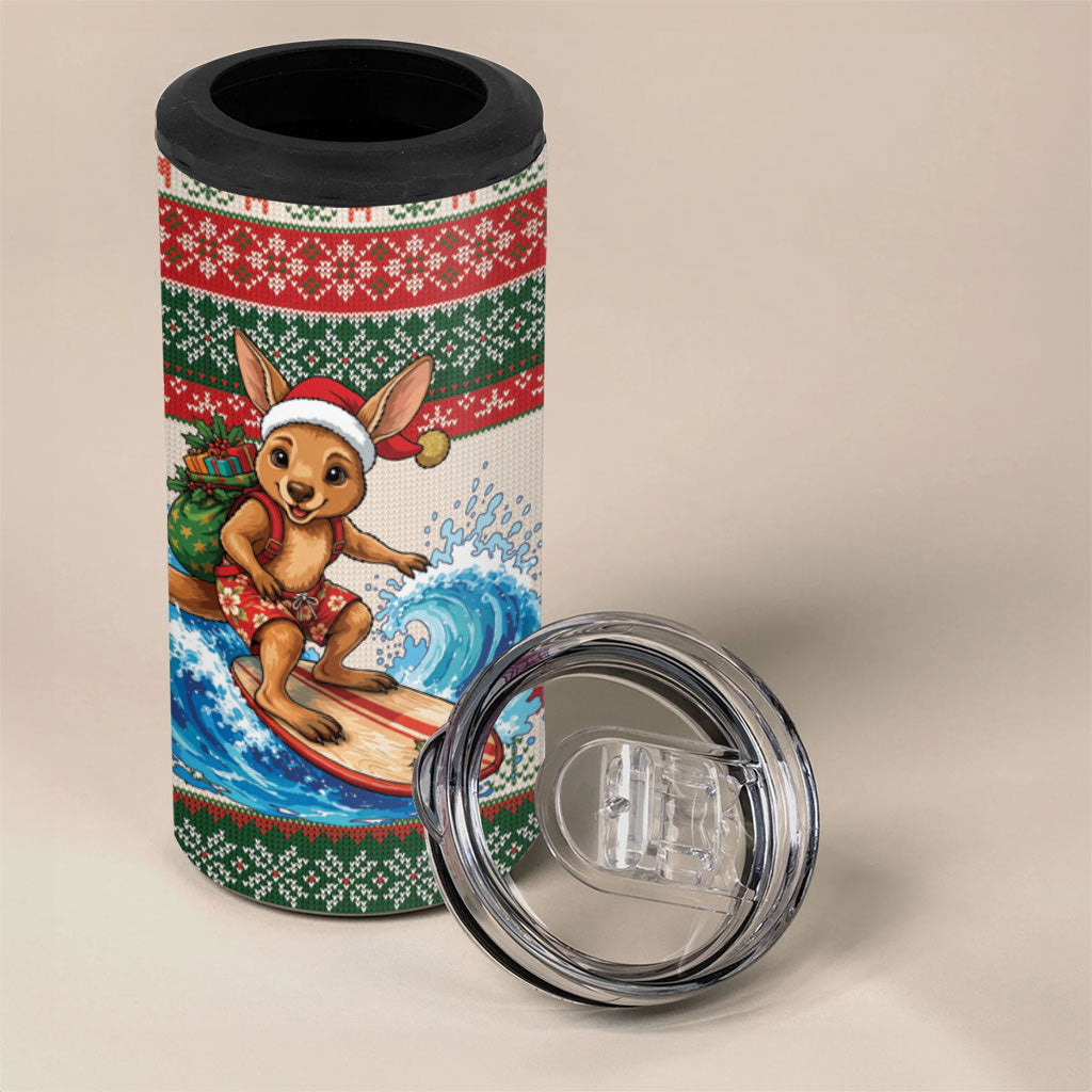 Aussie Wallaby Santa Surf Christmas 4 in 1 Can Cooler Tumbler Festive Knitted Pattern Inspired