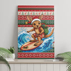 Aussie Wallaby Santa Surf Christmas Canvas Wall Art Festive Knitted Pattern Inspired
