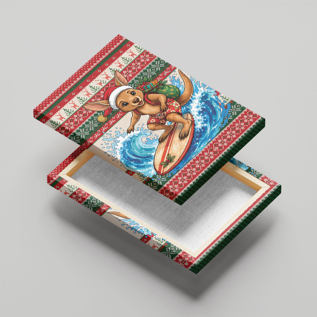 Aussie Wallaby Santa Surf Christmas Canvas Wall Art Festive Knitted Pattern Inspired