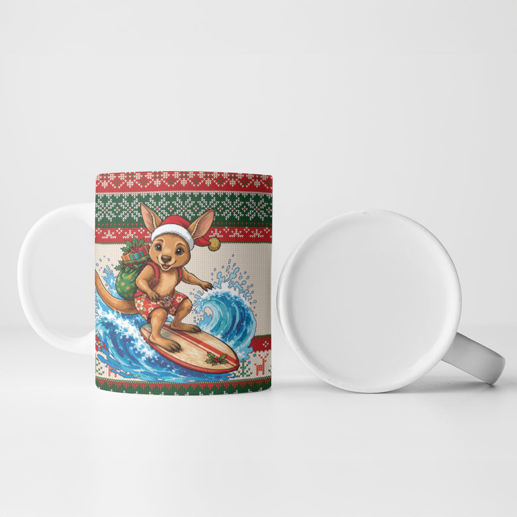 Aussie Wallaby Santa Surf Christmas Ceramic Mug Festive Knitted Pattern Inspired