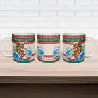 Aussie Wallaby Santa Surf Christmas Ceramic Mug Festive Knitted Pattern Inspired