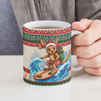Aussie Wallaby Santa Surf Christmas Ceramic Mug Festive Knitted Pattern Inspired