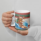 Aussie Wallaby Santa Surf Christmas Ceramic Mug Festive Knitted Pattern Inspired