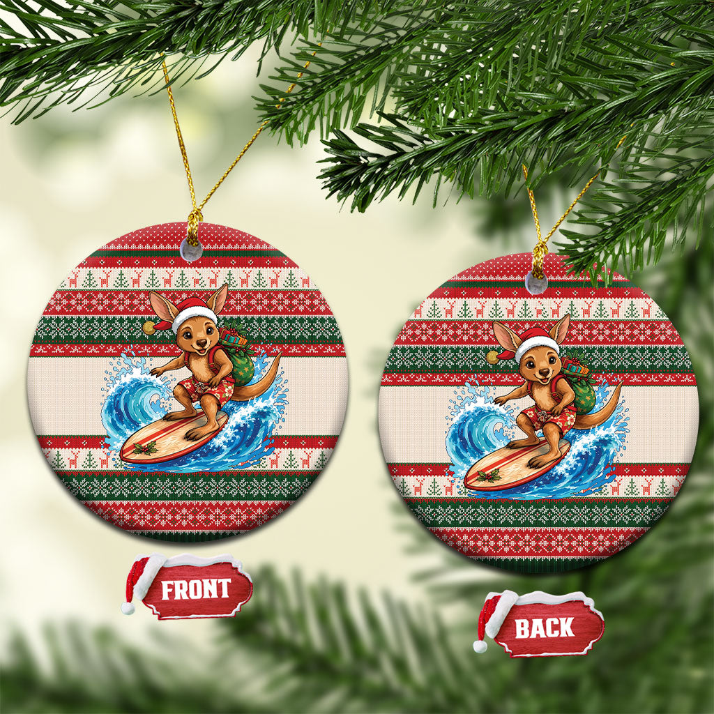 Aussie Wallaby Santa Surf Christmas Ceramic Ornament Festive Knitted Pattern Inspired