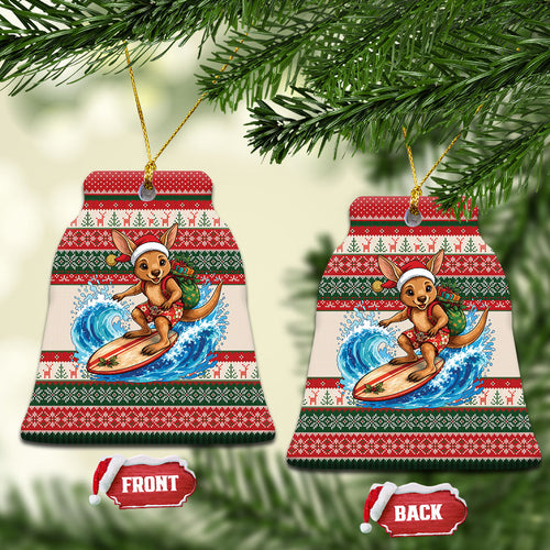 Aussie Wallaby Santa Surf Christmas Ceramic Ornament Festive Knitted Pattern Inspired